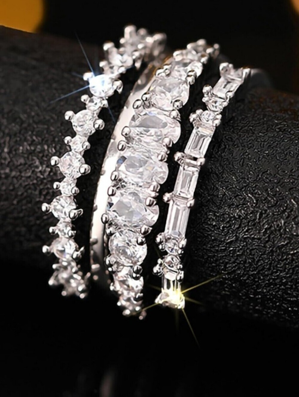 Silver Cubic Zirconia Stackable Rings - Silver